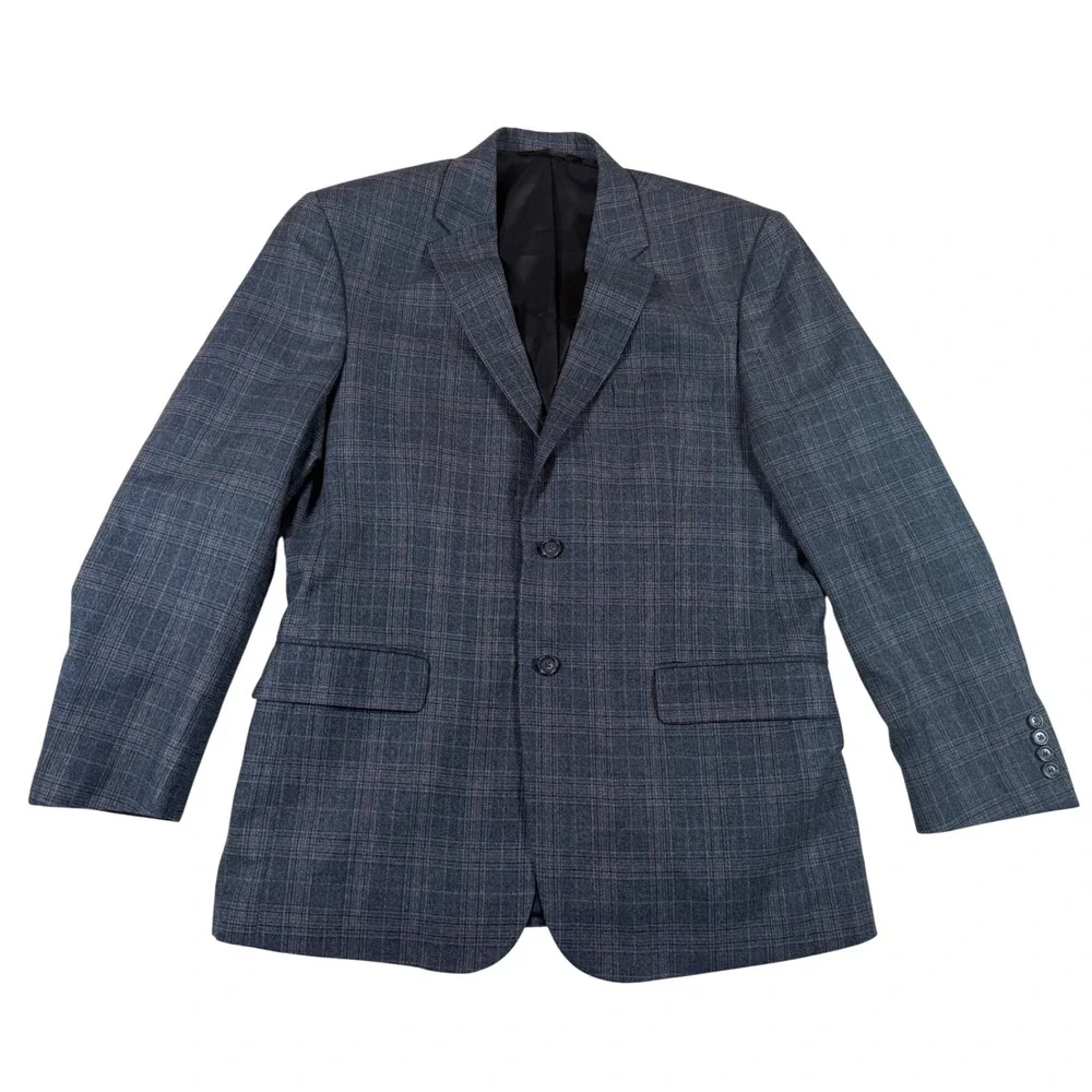 Jos. A Bank Traveler Collection Men 42R Blue Tartan Plaid Wool Blazer Sport Coat